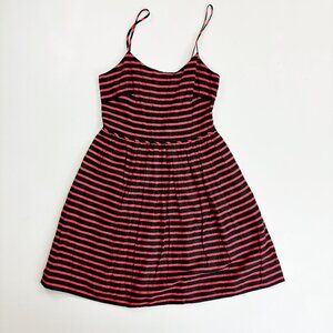 J.CREW Derby Linen Blend Mini Dress SZ 0 Summer Whimsigoth Red Black Stripe